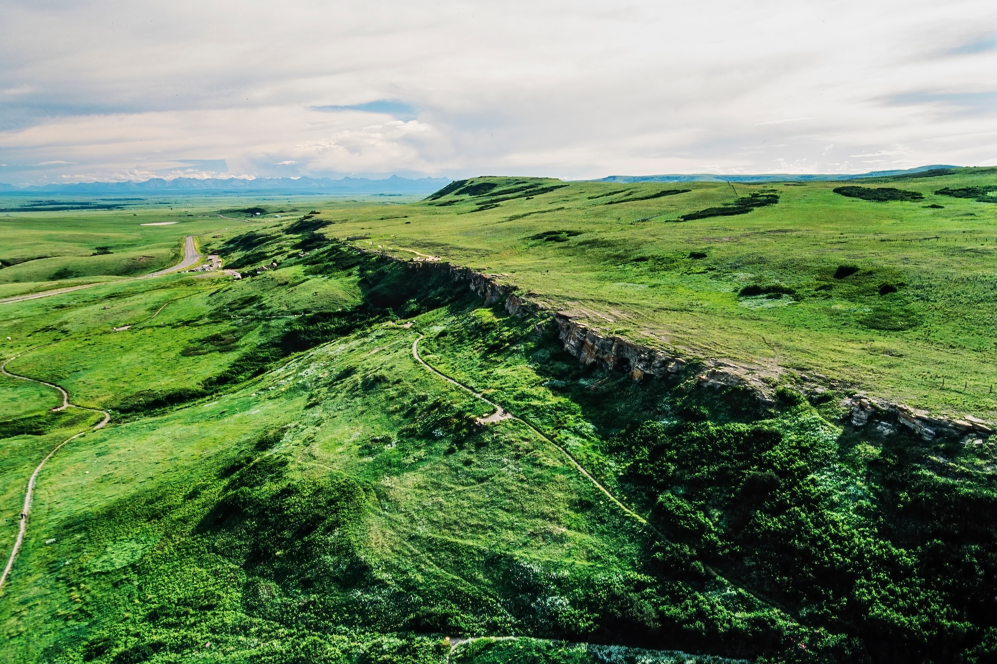 Aerial image of Head-Smashed-In Buffalo Jump Provincial Park, Alberta, Canada