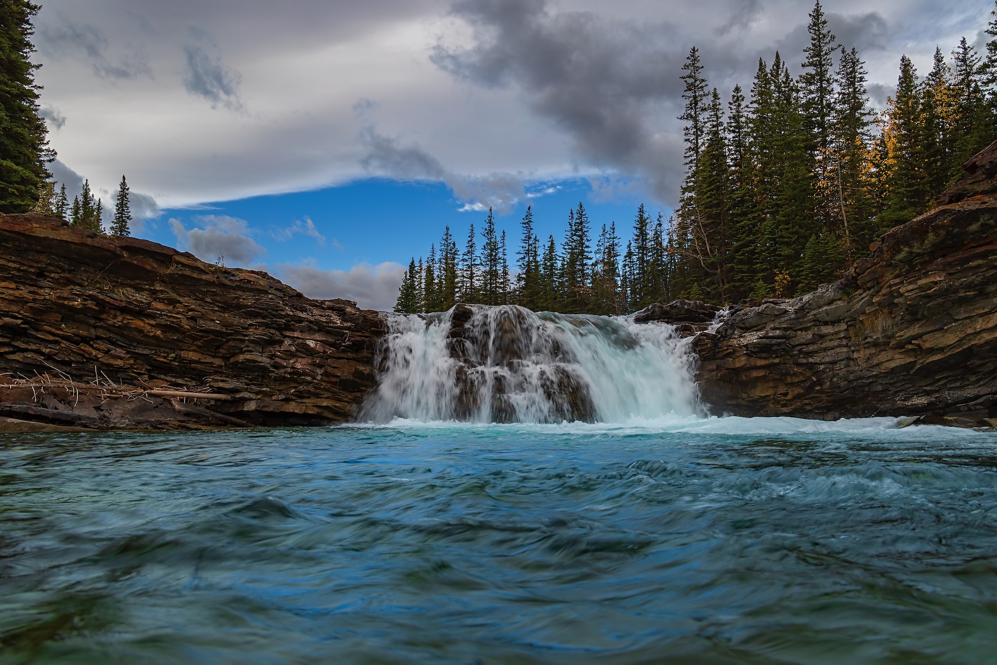 Flowing water at Sheep River Falls