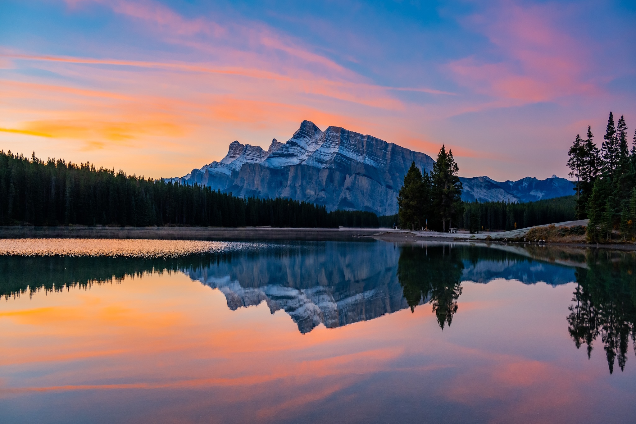 Two Jack Lakes Sunset Sunrise Banff National Park Panorama